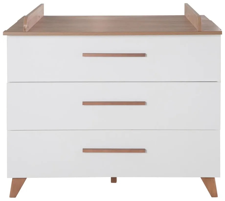 Нисък детски скрин от дъб с масичка за преповиване в бял и естествен цвят 110x98 cm - Roba