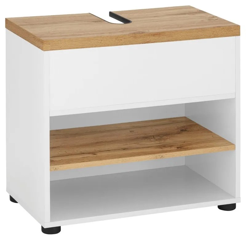 Бял шкаф за мивка от декор от дъб 60x57 cm Thessa – Støraa