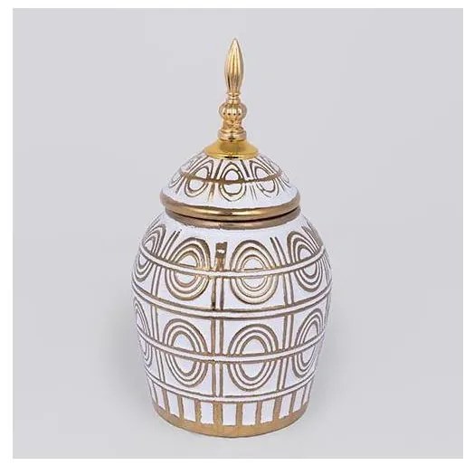 Керамичен буркан 28x15 см златист/бял