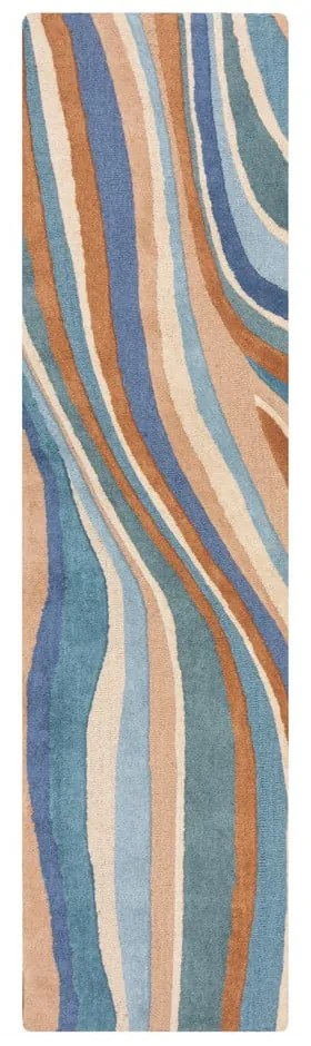 Синя ръчно изработена вълнена пътека 60x230 cm Abstract Flow – Flair Rugs