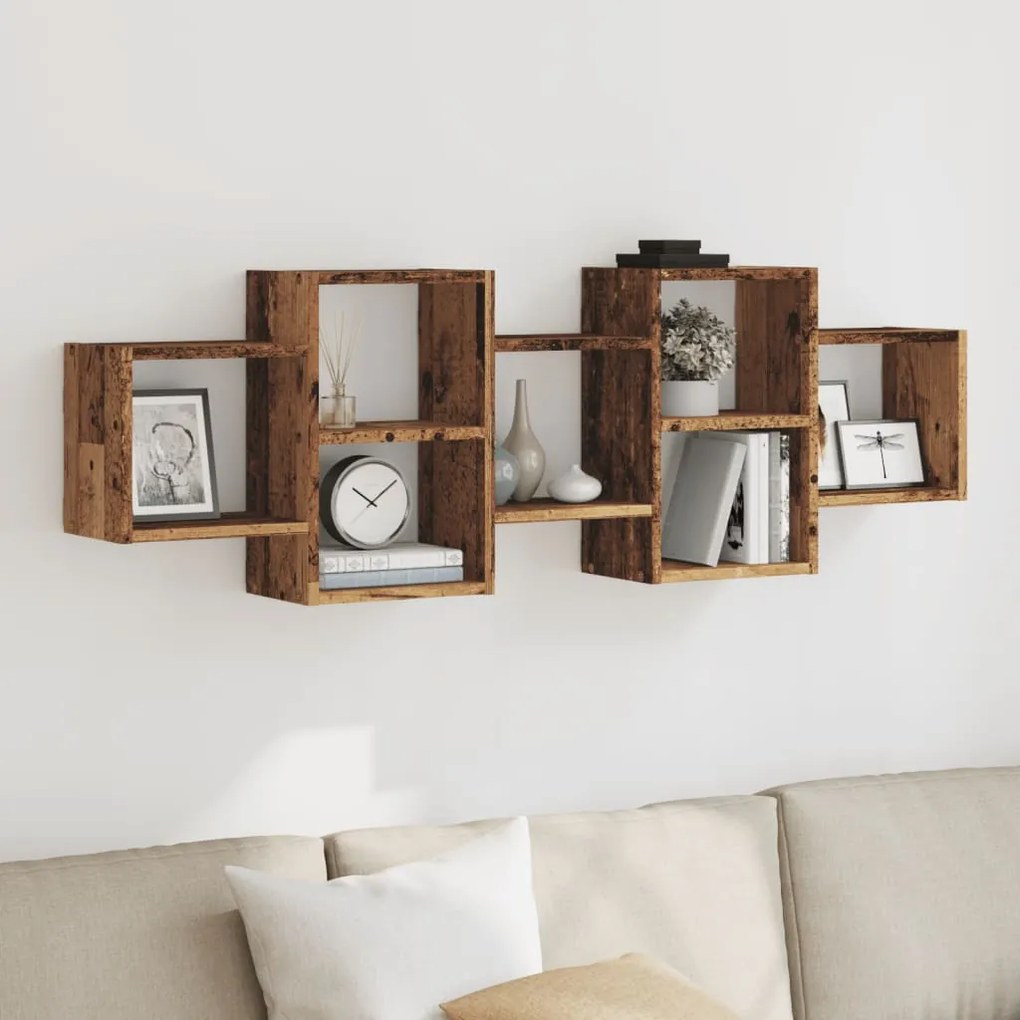 853225 vidaXL Стенен рафт, старо дърво, 129x18x42 см, инженерно дърво