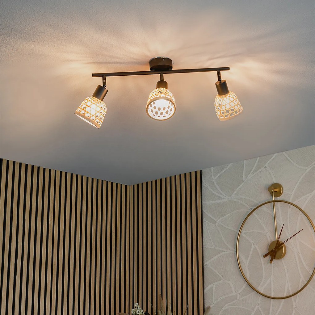 Ориенталски прожектор черен с бамбук 3-светлина - Rayan