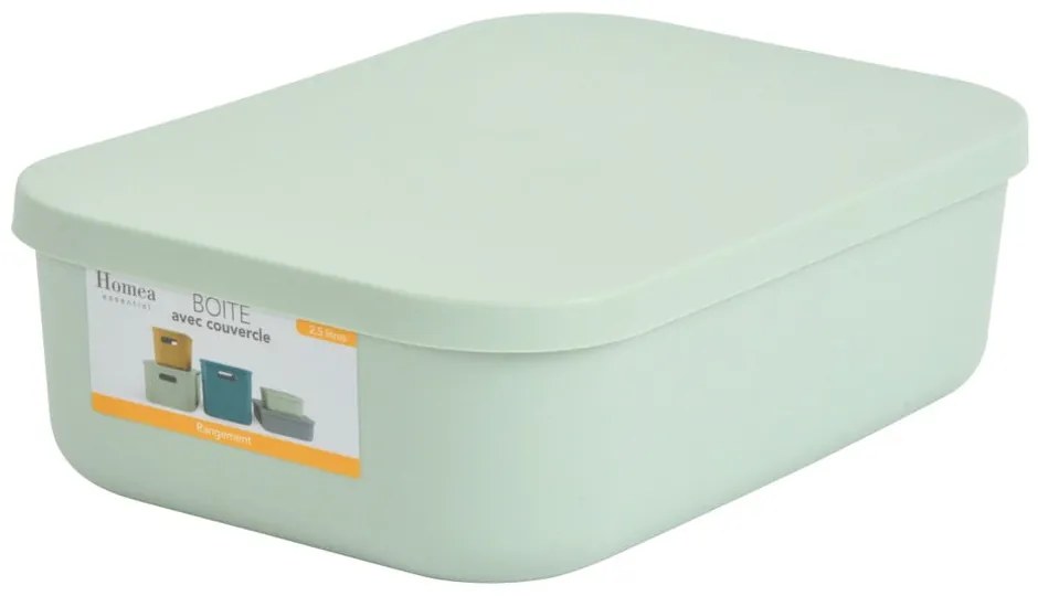 Светлозелена пластмасова кутия за съхранение с капак 24x18x8 cm – Homéa