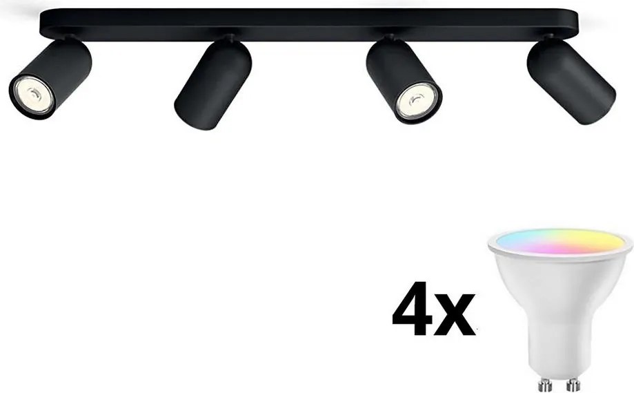 Philips - LED RGBW димируемо точково осветително тяло 4xGU10/4,8W/230V3000K черно + с дистанционно управление