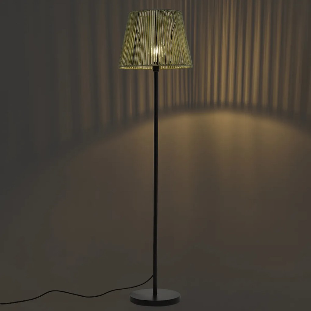 Външна подова лампа черна със зелен въжен абажур IP44 - Virginia Jayla