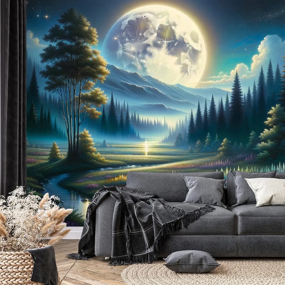 Тапет – Вълшебен нощен пейзаж с луна