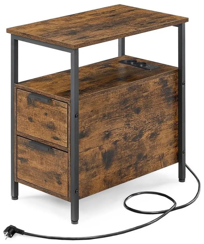 Помощна масичка с вградени електрически контакти и USB портове ROD кафява/черна