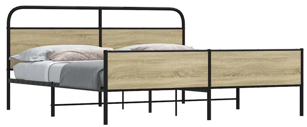 3318696 vidaXL Метална рамка за легло, без матрак, сонома дъб, 183x213 см