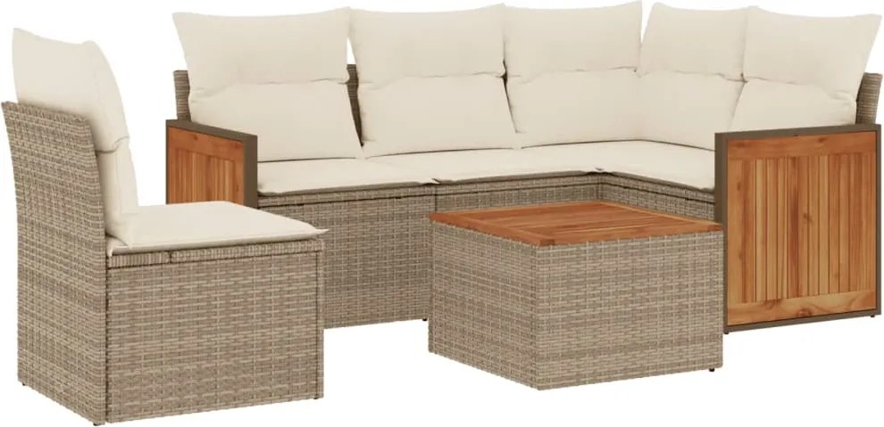 3227661 vidaXL Градински диван с възглавници, 6 части, бежов полиратан