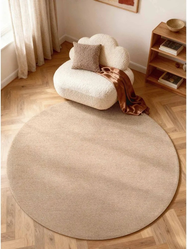 Ръчно изработен вълнен кръгъл килим в естествен цвят ø 200 cm Puristic Knots – Elle Decoration