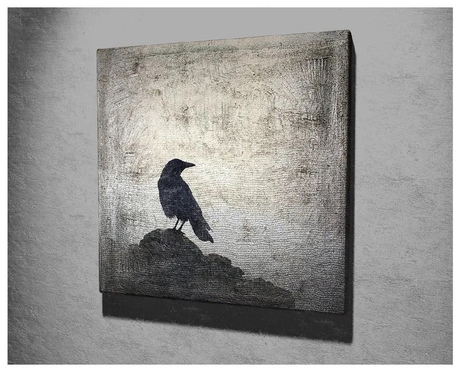 Картина за стена върху платно Черна птица, 45 x 45 cm - Wallity