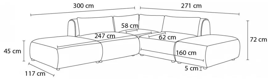 Сив ъглов диван (променлив) Jeanne - Bobochic Paris