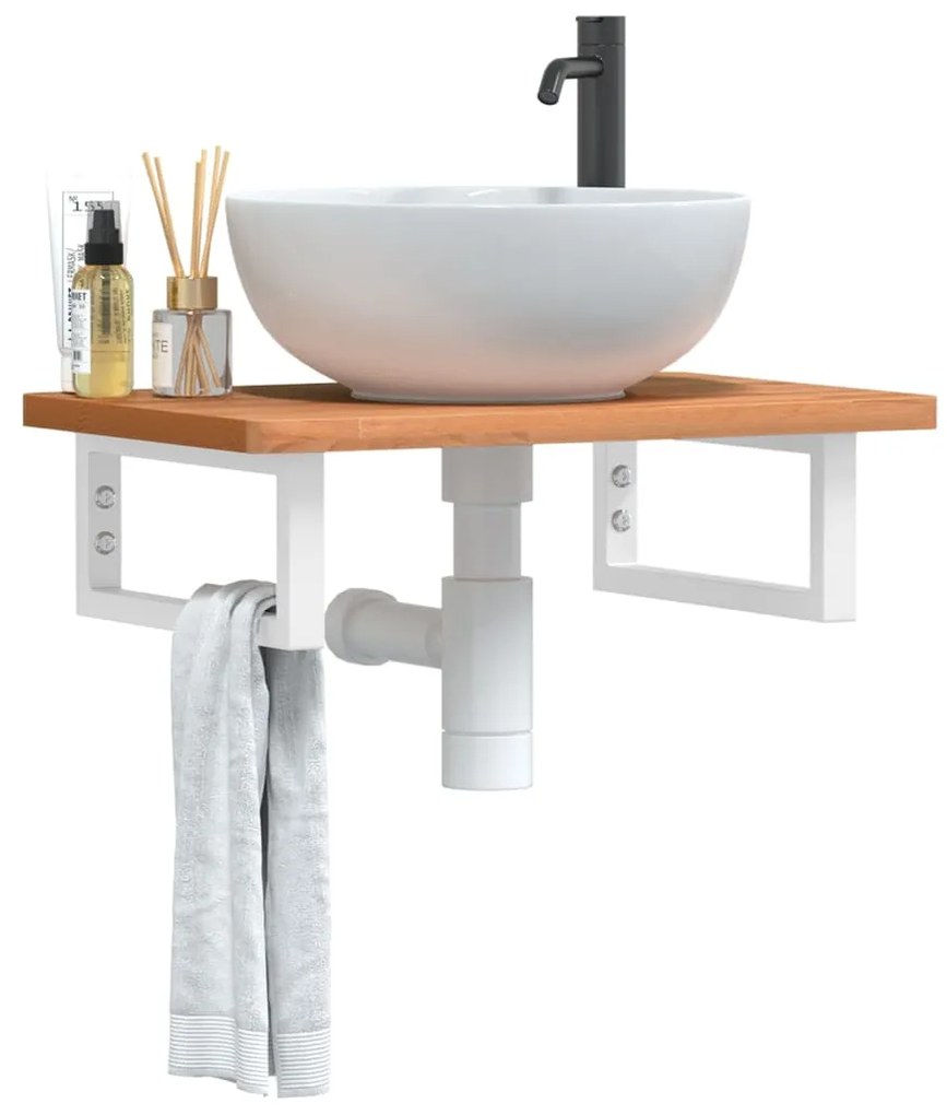 3302368 vidaXL Стенен рафт за мивка, стомана и масивно дърво бук