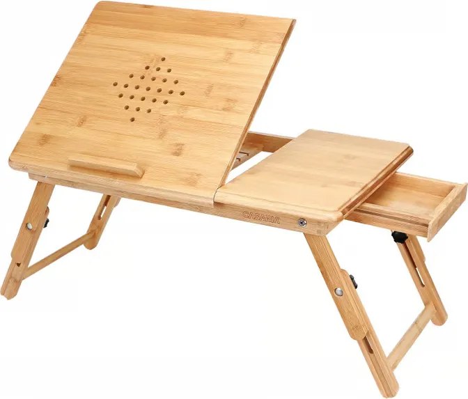 Бамбукова масичка за лаптоп с вентилационни отвори и чекмедже 55 x 28 x 35 cm