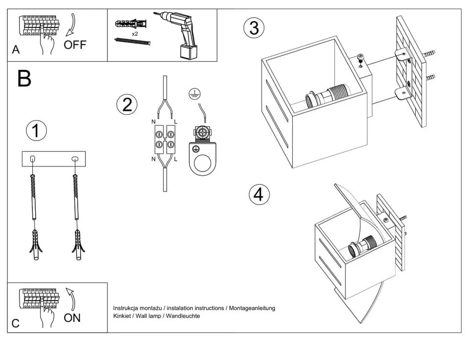 Бяла стенна лампа Carlo – Sollux