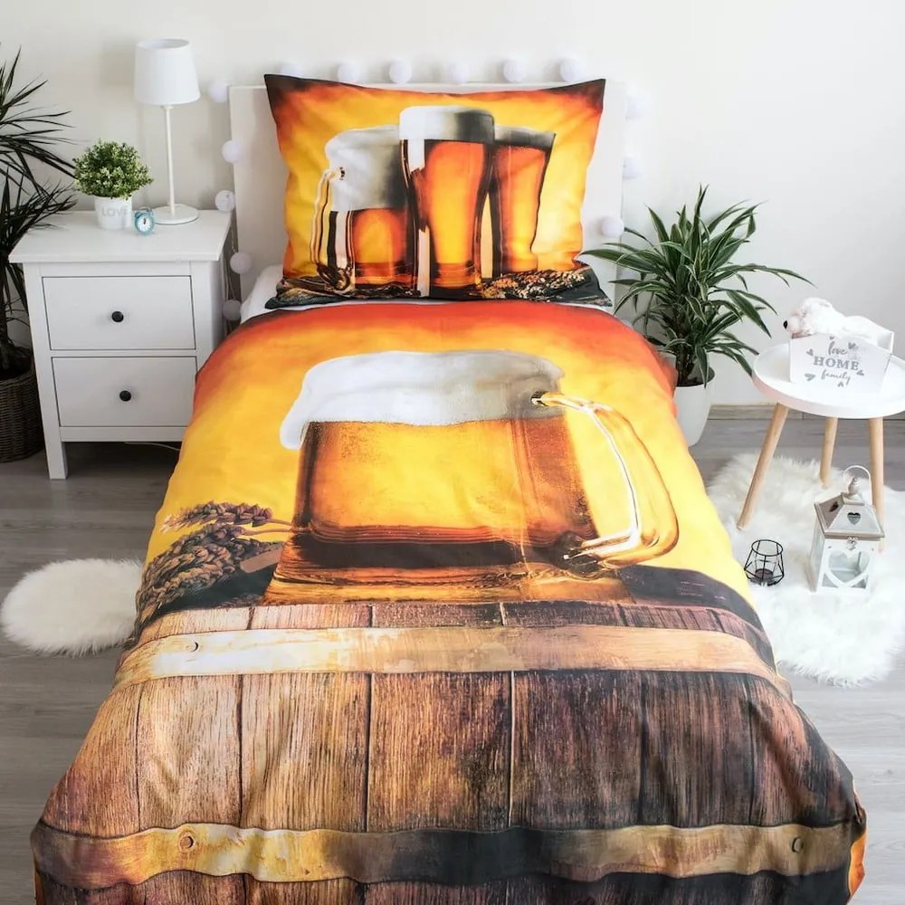 Единично памучно спално бельо в кехлибарен цвят 140x200 cm Beer – Jerry Fabrics