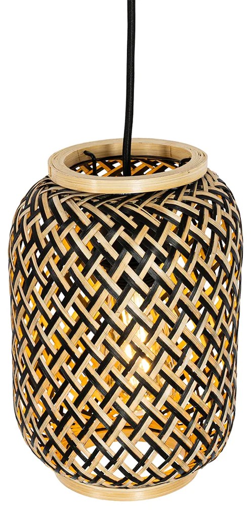 Ориенталски висящ аплик бамбук с черен цвят 3 лампи - Yvonne