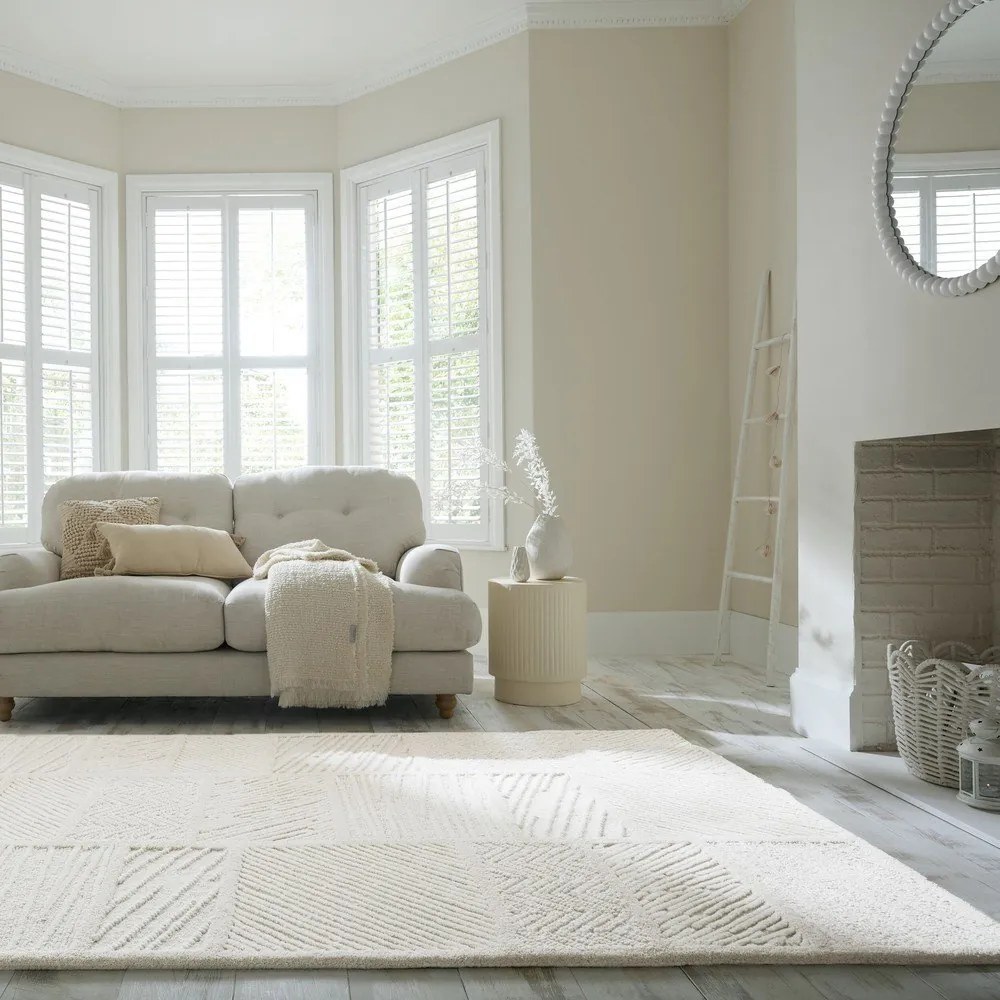 Бял ръчно изработен килим със смес от вълна 200x300 cm Sculptured Blocks – Flair Rugs