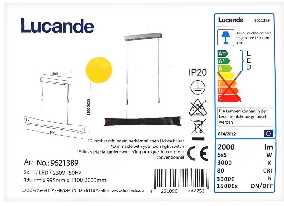 Lucande - LED Димируем пендел EBBA 5xLED/5W/230V