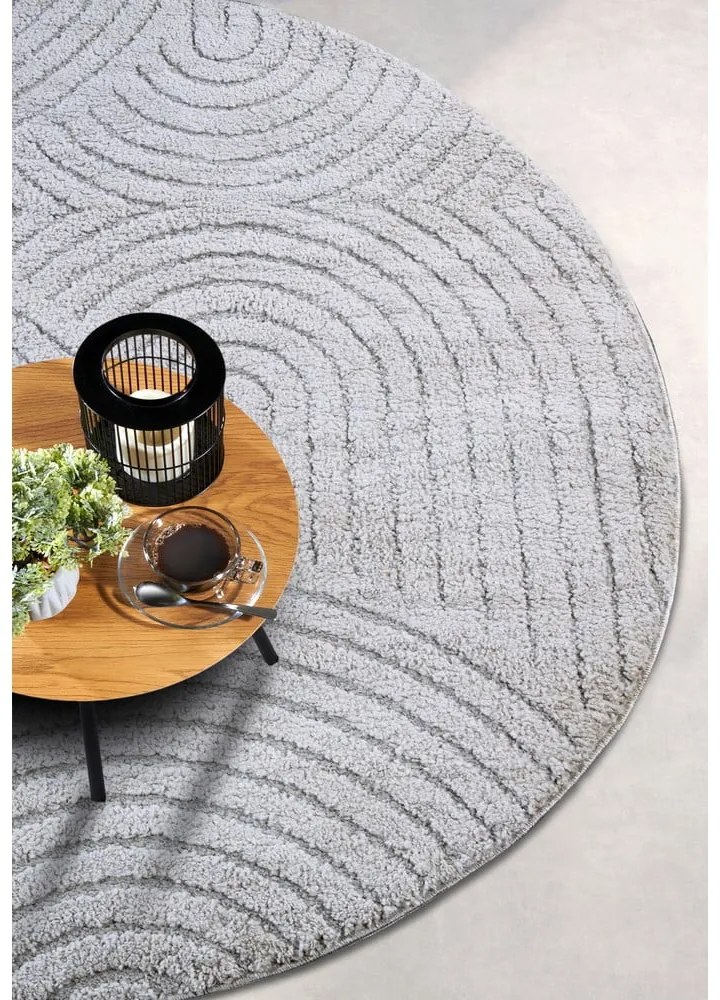 Светлосив кръгъл килим ø 200 cm Panglao New York Light Grey – Elle Decoration