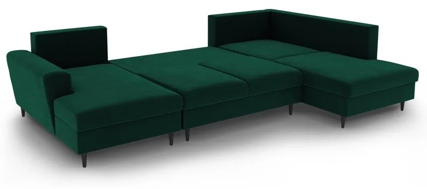 Зелен кадифен разтегателен ъглов диван с място за съхранение (десен ъгъл/U форма) Kyoto – Cosmopolitan Design