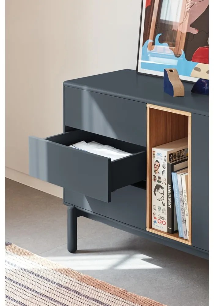 Тъмно сив нисък скрин 180x76 cm Corvo - Teulat