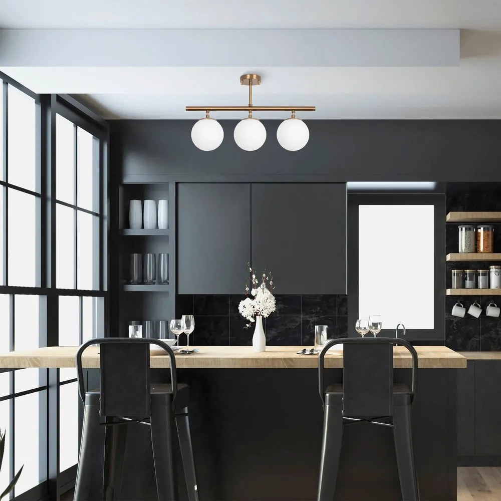 Висящо осветително тяло в бронзов цвят със стъклен абажур Atmaca – Opviq lights