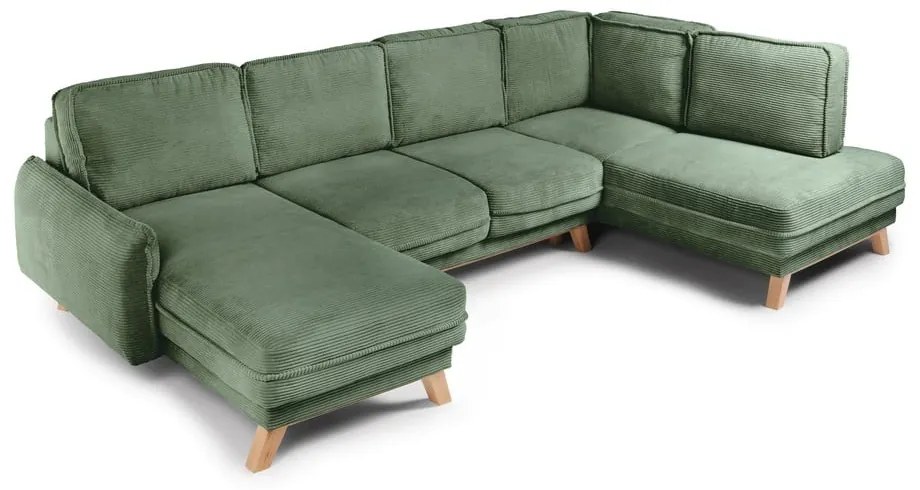 Светлозелен сгъваем ъглов диван от рипсено кадифе (десен ъгъл/"U" форма) Tori – Bonami Selection