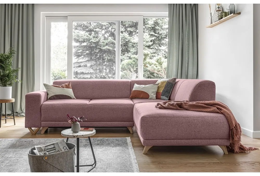 Розов разтегателен/с място за съхранение ъглов диван (десен ъгъл/L форма) Classy Sophie – Miuform