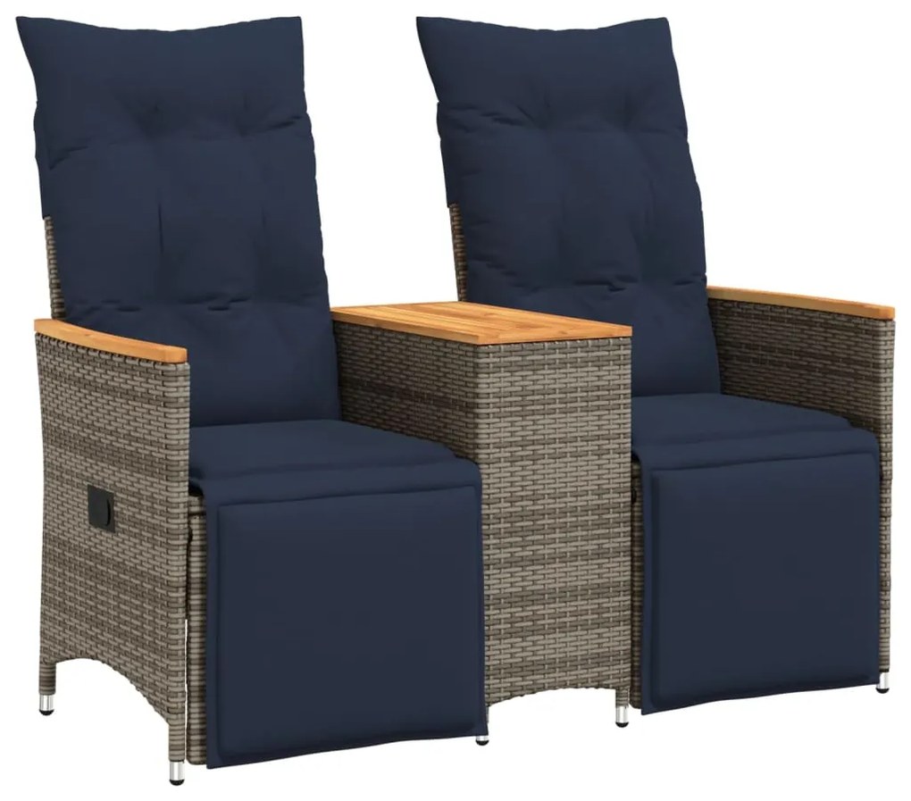 365724 vidaXL Градински диван с 2 места и маса, сив, полиратан