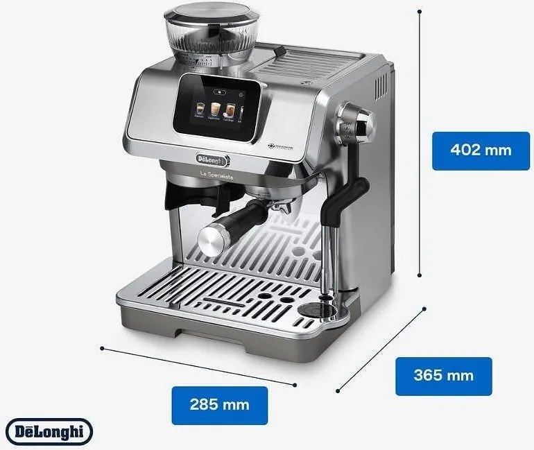 Еспресо машина DeLonghi EC9455.M La Specialista Touch, 1450W, 19 bar, 1.7 л, 4 темп, 5 нива на пяна, 15 степени на смилане, Bean adapt, Сензорен дисплей, Сребрист