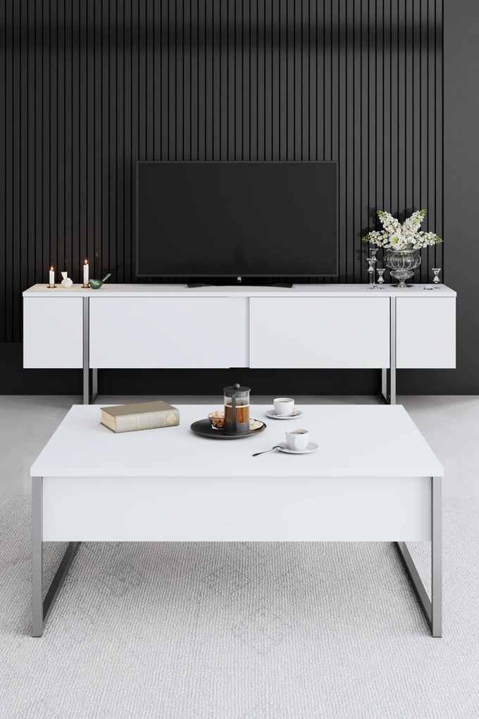 Кафе маса Luxe, цвят Бял Сребърен