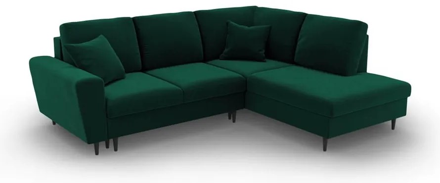 Зелен кадифен разтегателен ъглов диван с място за съхранение (десен ъгъл/L форма) Kyoto – Cosmopolitan Design