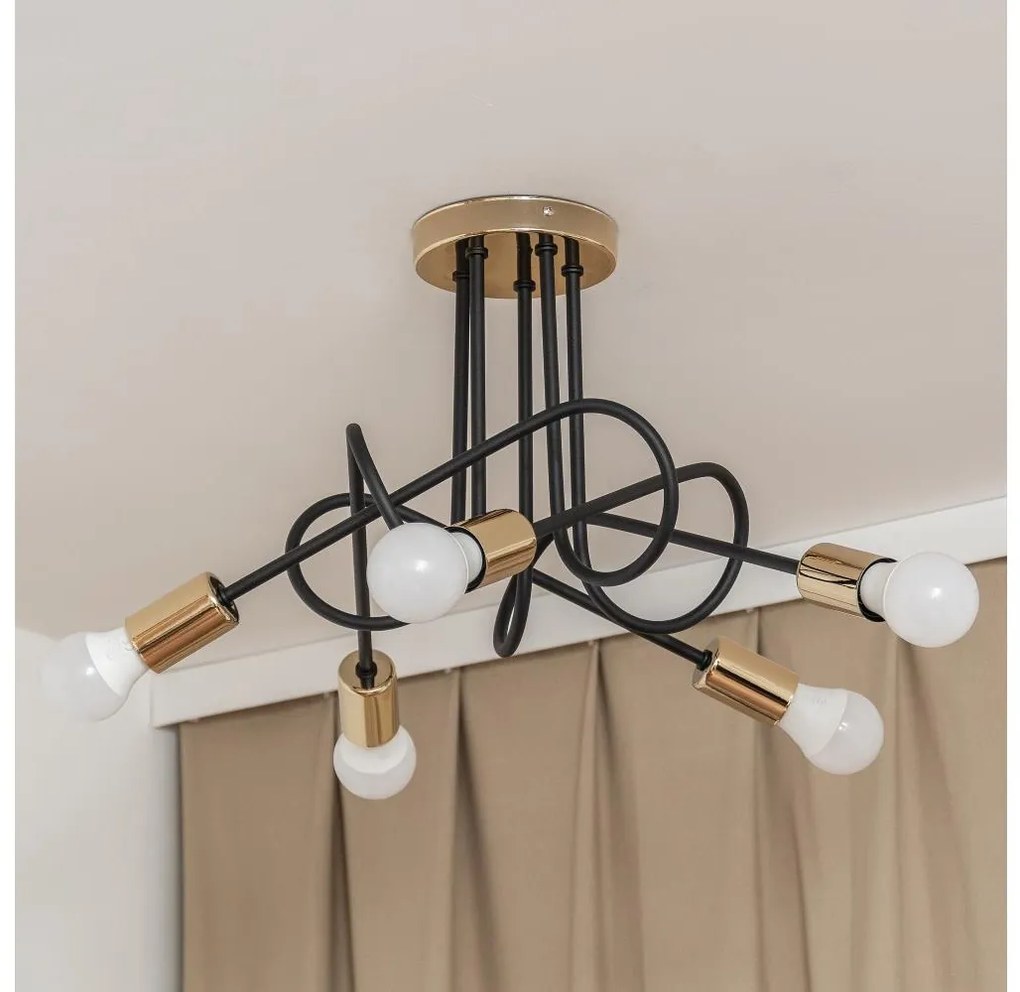 Плафониера OXFORD 5xE27/15W/230V златисто/черно