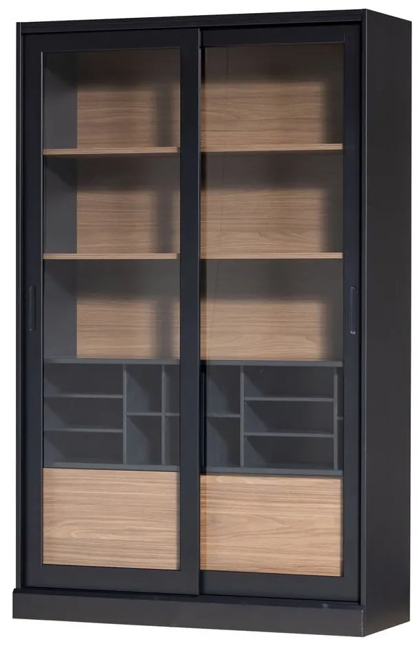 Витрина от масивен бор с плъзгащи се врати в черен и естествен цвят 125x200 cm James – WOOOD