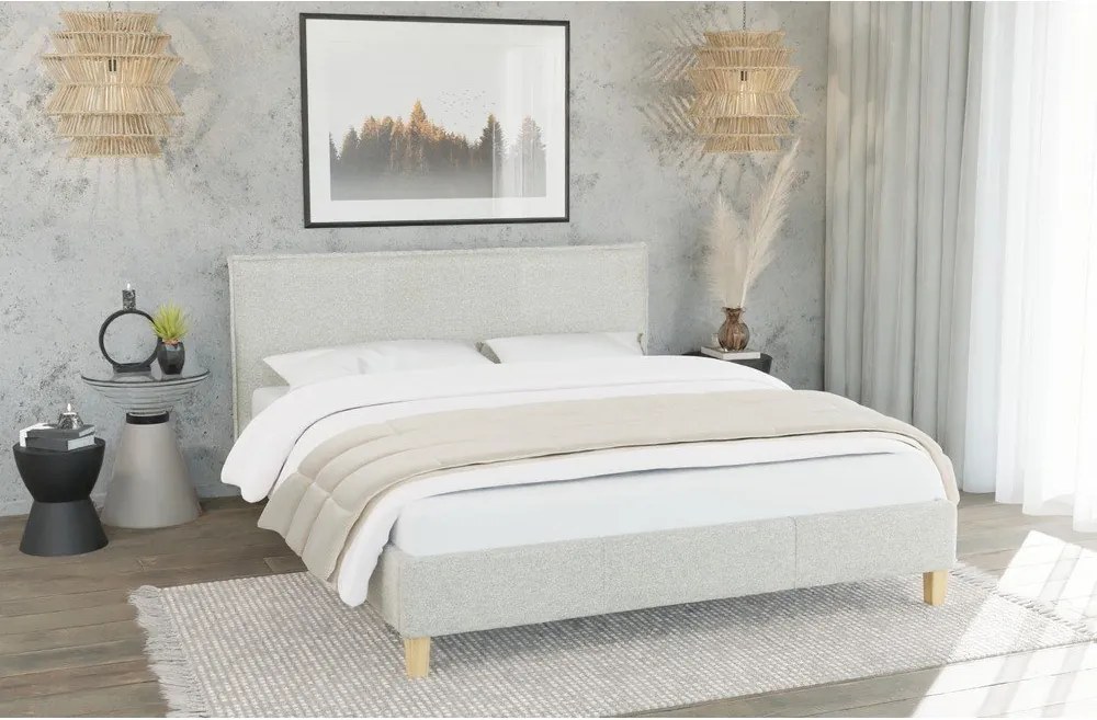 Бежово двойно легло 180x200 cm тапицирано с включена подматрачна рамка Tina – Ropez