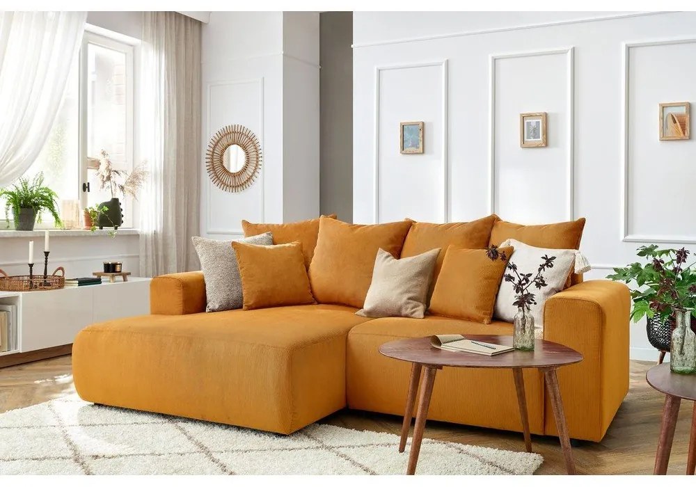 Кадифен ъглов диван в цвят жълта охра Enjoy – Bobochic Paris