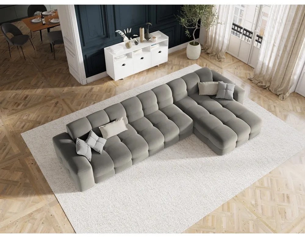 Ъглов диван от сиво кадифе (десен ъгъл) Kendal - Micadoni Home