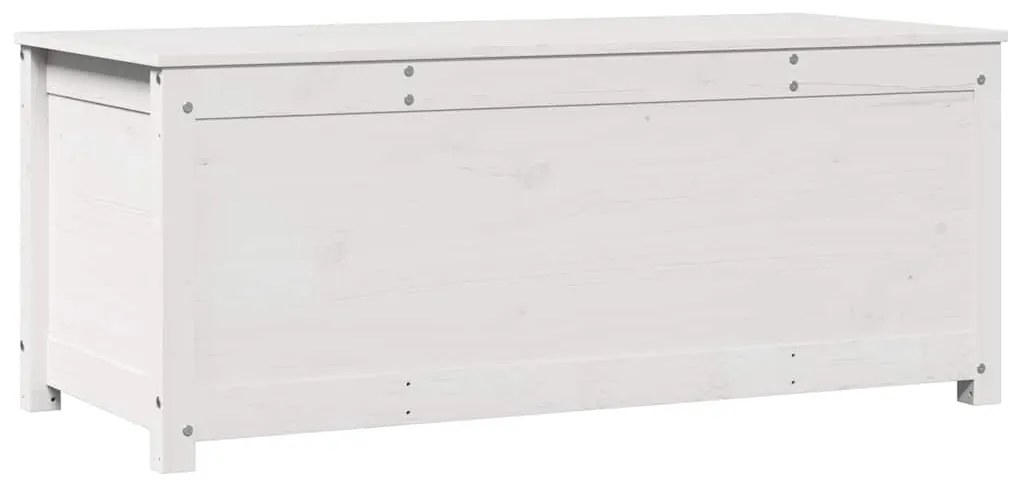 823540 vidaXL Кутия за съхранение, бяла, 110x50x45,5 см, борово дърво масив