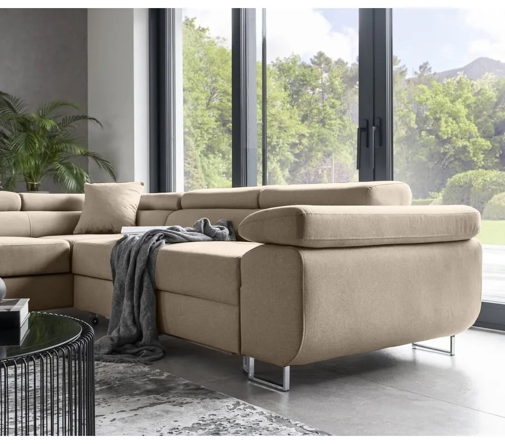 Бежов сгъваем/с място за съхранение ъглов диван (ляв ъгъл/L форма) Anton – ELTAP