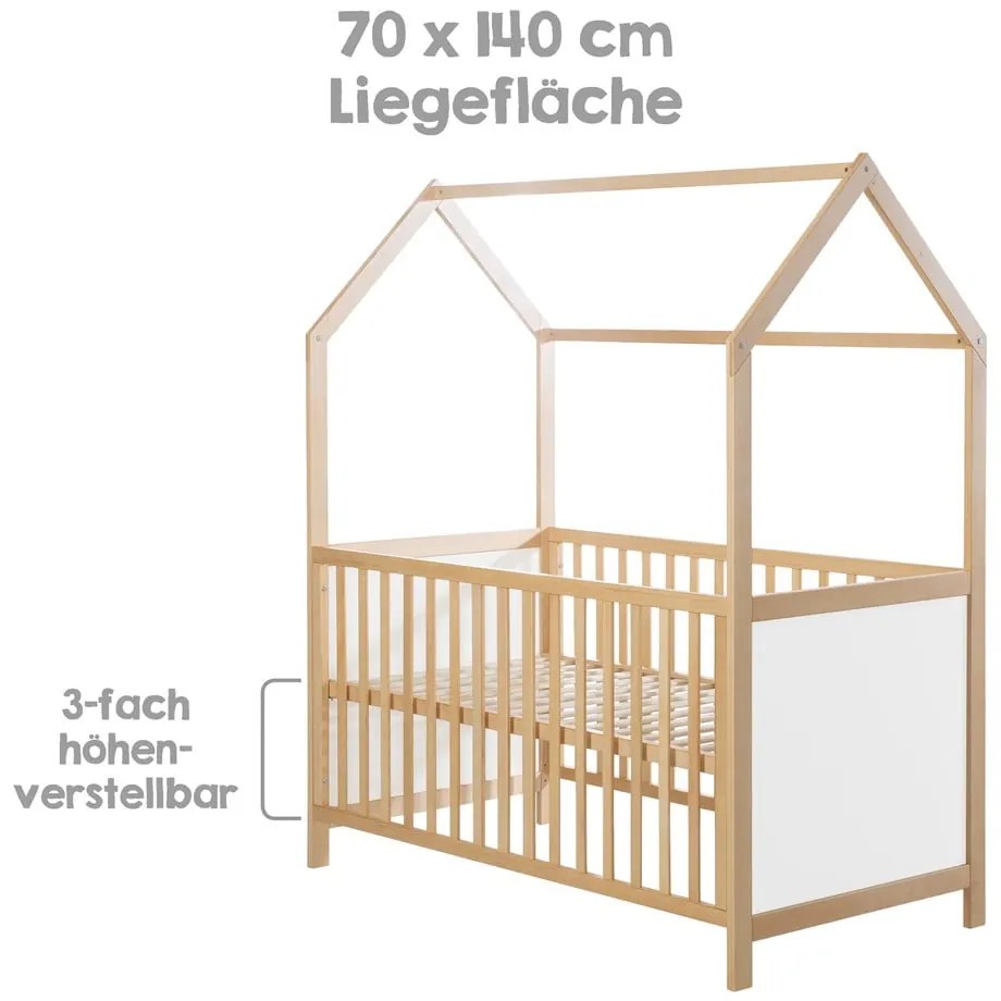 Детско легло в бял и естествен цвят 70x140 cm - Roba