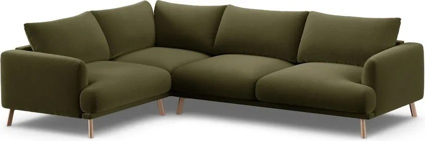 Зелен кадифен ъглов диван (ляв ъгъл/L форма) Naomi – Micadoni