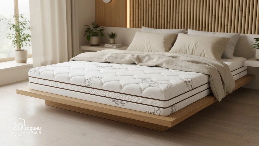 Матрак Sleepy, Bamboo, 90x200x20, Среден към твърд, Eластична пяна, Мемори пяна, Високоеластична пяна