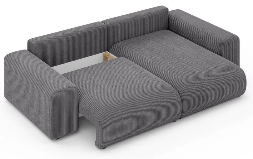 Сив разтегателен ъглов диван с място за съхранение от рипсено кадифе (променлив) Luma – Ropez