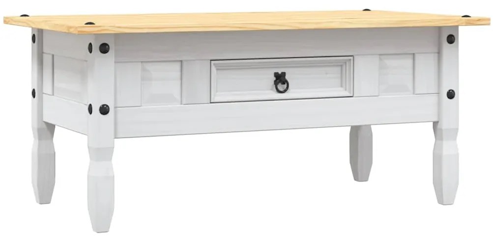 282626 vidaXL Маса за кафе, мексикански бор, стил Корона, бяла, 100x55x44 cм