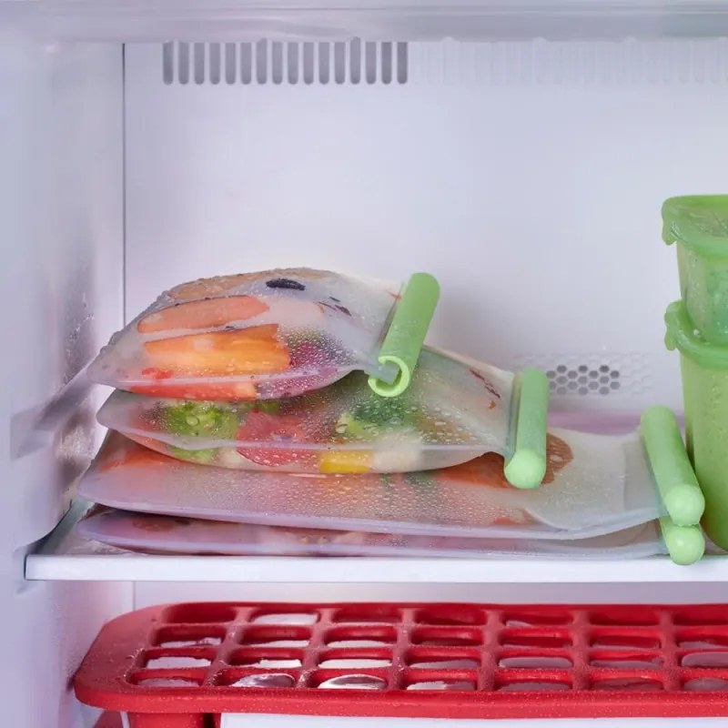 Торбичка за съхранение и замразяване Lekue 1010206, 21.5x18.5 см, 1 л, Платинен силикон, -20°C/+80°C, Зелен