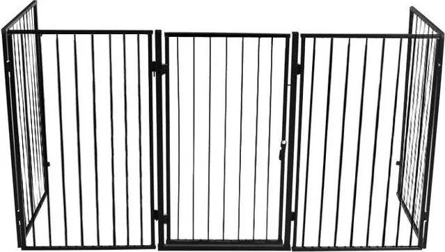 Защитна преграда за камина 304 x 74,5 cm - черна