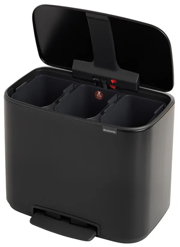 Матово-черно стоманено кошче за боклук за рециклиране с педал 33 l Bo – Brabantia