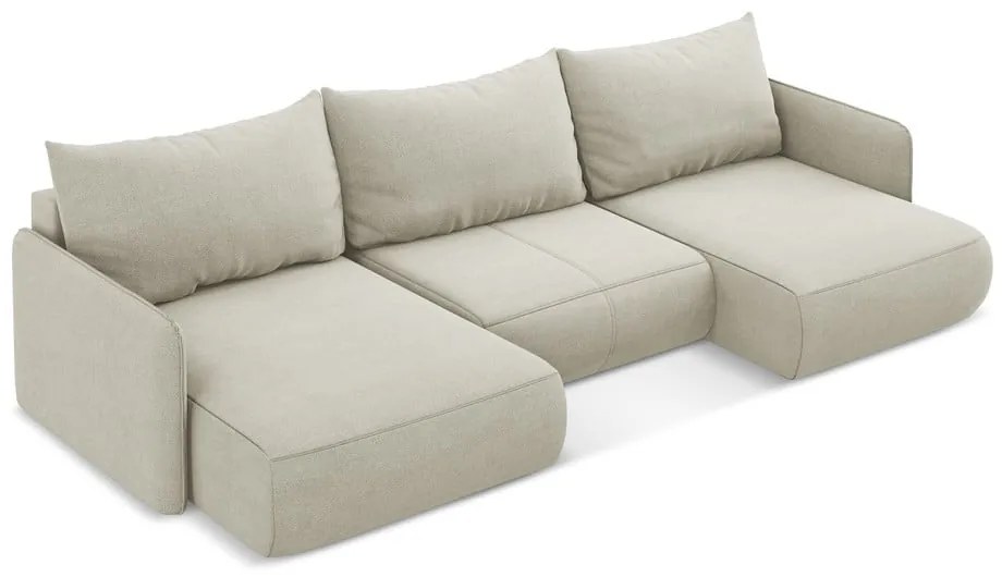 Кремав разтегателен ъглов диван с място за съхранение Nanea – Makamii