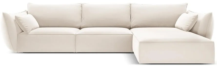 Бежов кадифен ъглов диван (десен ъгъл) Vanda – Mazzini Sofas